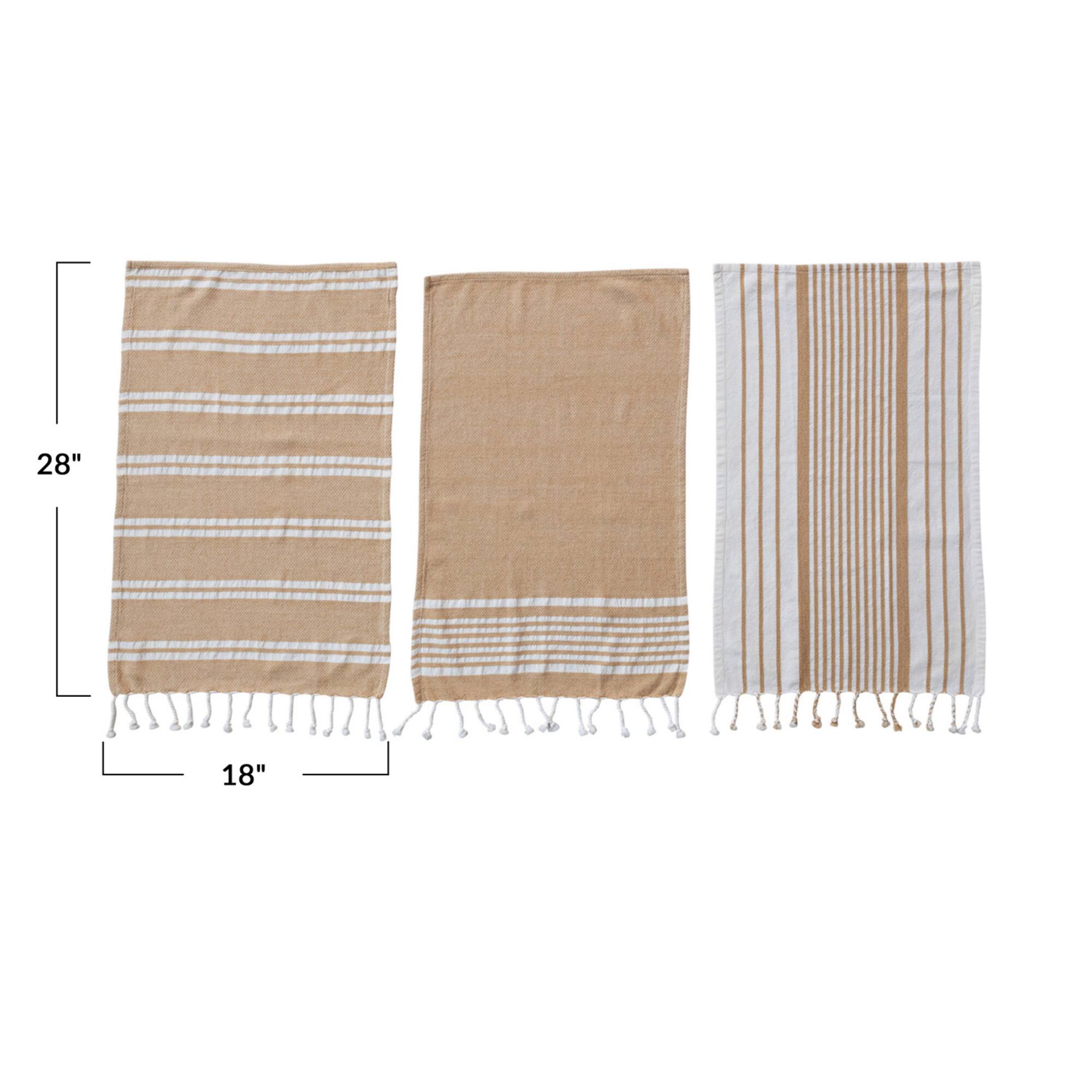 Hello Honey® Tan & White Cotton Tea Towels, 3ct.